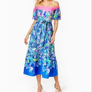 NWT - Lilly Pulitzer Zalie Off-The-Shoulder Midi Dress - Size 10 - 889069843588